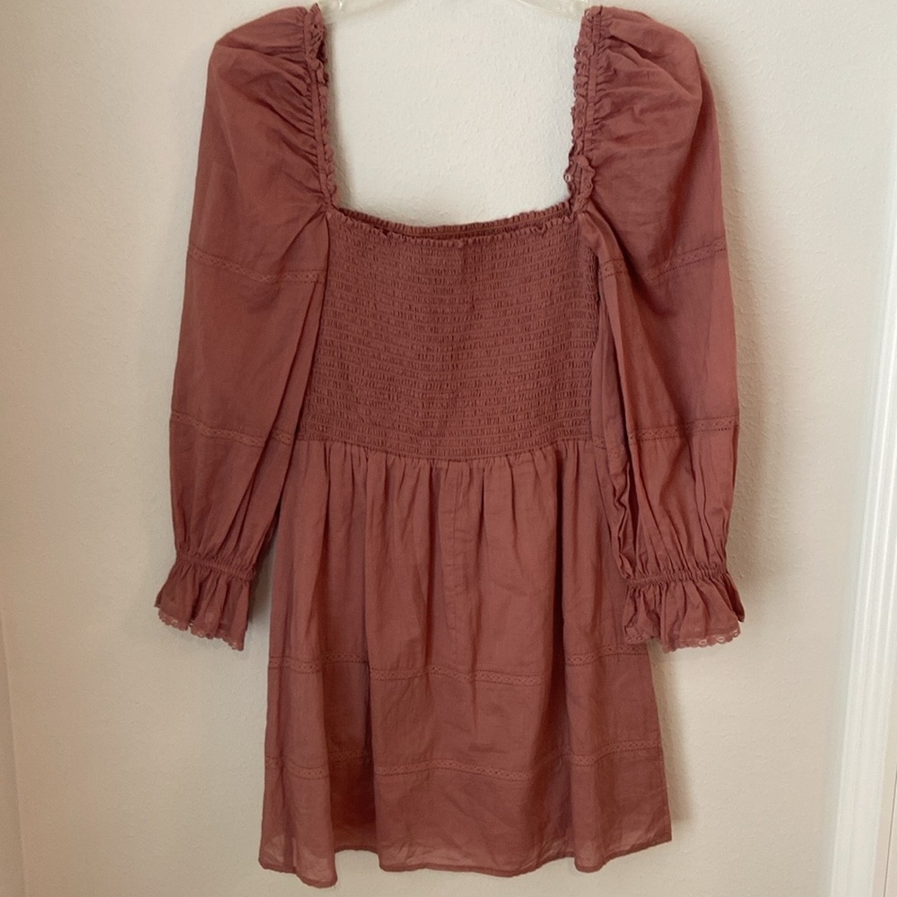 Reformation Dunes Praline Smocked Long Sleeve Mini Dress - Picture 4 of 7